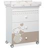 Foppapedretti Bagnetto Fasciatoio Dolcecuore, Legno, Made in Italy, 3 Cassetti, Piano Fasciatoio Ribaltabile, Vaschetta Anatomica Estraibile, 4 ruote, Materassino Incluso, 47x69x89 cm, Bianco