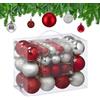 Relaxdays Palline di Natale, 50 Palle Albero, Addobbi Natalizi, Opache, Lucide e Glitter, ∅ 3, 4 e 6 cm, Argento Rosso