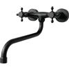 KOPYFANTAP Rubinetto da Parete Cucina Nero Due Manopole | Miscelatore Lavello a Muro in Ottone Nero, Girevole a 180°, Carotta Ceramica, Canna a S, per Cucina e Bagno