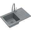 QUADRON Lavello da Cucina in Granito, dimensioni: 70 x 44 x 17,5 cm, colore: grigio, BEN 111 Set Lavello a vasca singola: Lavello in Granito + rubinetto flessibile da Cucina grigio/acciaio + sifone