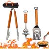 Vyranut Set Barbecue 3 Pezzi in Acciaio Inox con Manici in Legno e Borsa, Utensili Barbecue con Spatola, Pinza e Forchettone, Accessori per Griglia, Picnic, Campeggio, Idea Regalo Uomo Papà