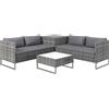 Outsunny Set da Giardino 4 Pezzi con 2 Divani 2 Posti Grigio e Argento | Tavolino da Caffè, Tavolino Alto con Cassapanca, Set Tavolini e Sedie da Giardino, Acciaio e Rattan