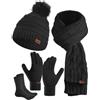 Yutdeng 4 Pezzi Donna Set Cappello Sciarpa Guanti e Calze Inverno Caldo | Berretto con Pompon in Maglia Scaldacollo Sciarpe Lunghe Guanti Touch Screen e Calzini Invernale Accessori Moda Regalo Natale