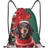 Zelinge Sacca da palestra con coulisse, Bassotto Natale, S (14 x 16.9 inch | Borsa con coulisse per sport, campeggio, viaggi, danza