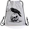 Generic Borsa con coulisse Skull Crow Sport String Zaino sport 36x42cm | Sacchetti Impermeabile Gym Sacco per Festa Regalo spiaggia