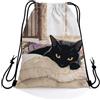 Generic Zaino con Coulisse Cosy Cat Black Sacche Sportive Festa 36x42cm | Borsa con coulisse Impermeabile Sacca Zaino Sportivo per yoga Adulti quotidiano