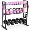 Teodute 3 Livelli Regolabile Rastrelliera Pesi, Portata 163kg, Robusto Supporto Interamente In Acciaio con Ganci Mobili, Porta Pesi Palestra Casa per Allenamento Casa Manubri Kettlebell Yoga