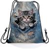Generic Sport String Zaino Jeans Pocket Cat Sacchetti Viaggio 36x42cm | Zaino con Coulisse leggera Sacca Coulisse per Regalo sport Festa