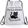 Generic Sacca Coulisse Better Life Cats Books Zaino con Coulisse Best Friends | 36x42cm Sacche Sportive Pratico Borse da Palestra per spiaggia Palestra uomo e donna