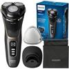 Philips rasoio elettrico serie 3000 - Rasoio elettrico Wet&Dry per uomo, tecnologia SkinProtect, colore Deep Black, rifinitore a scomparsa, supporto di ricarica, astuccio da viaggio (modello S3342/13)