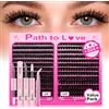Path to Love Ciglia Finte Ciuffetti Kit 504 Pezzi 80D 100D Volume Cluster Lashes,con Bond & Seal e Pinzetta,Extension Ciglia 9-16 mm Misti,Curvatura D,Impermeabile,Vaporoso e Leggero per uso Personale e Domestico