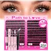 Path to Love Ciglia Finte Ciuffetti Kit 560 Extension Ciglia 9-16mm,40D+50D Lash Cluster con Bond and Seal Pinzette,Impermeabile Naturali,morbide,per uso personale e domestico