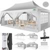 COBIZI Gazebo pieghevole 3 x 6, 3 x 6, impermeabile, stabile, resistente all'inverno, tettoie apribili istantaneamente, tenda da giardino con 6 parti laterali, per feste, giardino, festival, grigio