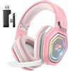 Ozeino Cuffie Gaming Wireless per PC/Ps5/Ps4, Durata di Oltre 30+ Ore, Rosa | Cuffie con Microfono 7.1 Qualità Audio Senza Perdita di Bassa Latenza, Durata di Oltre 30+ Ore