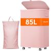 Lifewit Cesto portabiancheria con ruote e coperchio, 85 l, rosa | Cesto portabiancheria pieghevole con sacco portabiancheria rimovibile e telaio in plastica, grande cesto portabiancheria per