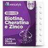 WESALYS Biotina Cheratina e Zinco, Integratori per capelli Donna 200 Microcompresse | Oltre 6 mesi di fornitura per rinforzare i tuoi capelli e le tue unghie dall'interno, Biotina per capelli ed unghie
