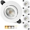 Aulaiyi 3CCT Faretti LED da Incasso per Cartongesso 230V Dimmerabile 68mm 5.5W IP44 Faretto Incasso Ultra Piatti Faretti LED Soffitto Ruotabile a 45° per Bagno, Set di 4 Bianco