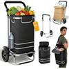 UISEBRT Carrello per la spesa pieghevole 3 in 1 con grande volume 56 l, multifunzione con scomparto frigorifero, borsa a tracolla e carrello in uno, carrello per la spesa, colore nero, 1 ruota