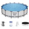 Bestway Steel PRO Max Frame Pool Set Completo con Pompa Filtro Ø 457 x 107 cm, Grigio Chiaro, Rotondo