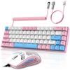 YINDIAO Set tastiera e mouse da gaming YINDIAO T8, 60% RGB, con cavo USB-C a spirale. Tastiera meccanica cablata, layout compatto TKL da 68 tasti. Mouse con design a nido d'ape, fino a 6400 DPI, compatibile con PC, MAC e PS5. Colore: rosa