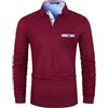 KUNJLELP Elegante Polo da Uomo Manica Lunga con Tasca Colletto Patchwork in Denim Blu Maglietta Uniformi Maglia Polo da Lavoro