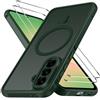 iVoler Cover Magnetica per Samsung Galaxy A56 5G con 2 Pezzi Pellicola Vetro Temperato, [Antiurto di Grado Militare] Custodia Traslucida Opaca Sottile Anti-Impronte MagSafe Case, Opaca Verde Profondo