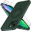 iVoler Cover per iPhone 13 con 2 Vetro Temperato, MagSafe, Verde Profondo | Set 3-in-1, Anti-Urto Militare, Custodia Traslucida Opaca Sottile, Anti-Impronte, Anti-Graffio