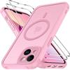 iVoler Cover per iPhone 13 con 2 Pellicole Vetro Temperato, MagSafe, Rosa | Set 3-in-1, Anti-Urto Militare, Custodia Traslucida Opaca Sottile, Anti-Impronte, Anti-Graffio