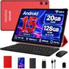 SKYEGG Tablet 10 Pollici Android 15 con Gemini AI, 20 GB RAM+128 GB ROM(Espansione da 2 TB), Widevine L1, Octa-Core, Wi-Fi 6, BT 5.0, Fotocamera 8/5MP, 6000mAh, con Tastiera, Mouse e Custodia, Rosso