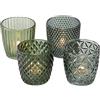 Boltze Set di portacandele Boltze Marilu 4 pezzi (verde, bicchieri decorativi per candele / tea light, portacandele Ø 8 cm, vari design, forma rotonda, porta tea light)