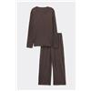 Tezenis Pigiama Lungo Micro Pile Traforato Donna Marrone
