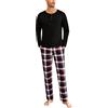 Uniexcosm Pigiama Uomo Lungo in Cotone con Pantaloni a Quadri | 95% o 65% cotone, collo serafino con 3 bottoni, taschino, maniche lunghe, pantaloni scozzesi, vita elastica e tasche