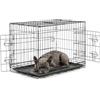 lionto Gabbia per Cani e Gatti, Pieghevole, 76 x 49 x 56 cm, Nero | Box di transporto in metallo con vaschetta in plastica, divisorio e chiusure sicure per auto, viaggio, e veterinario