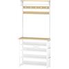 HOOBRO Stand Appendiabiti, Attaccapanni con Scarpiera 3 in 1, Portabiti da Terra, Portaoggetti Scaffale con Ripiani Regolabili, Tasche Portaoggetti, 4 Ganci a S, Bianco e Legno Naturale EWN75MT01