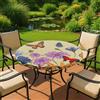 Maximex Tovaglia in plastica con elastico Ø 70-86 cm, motivo a farfalle, tovaglia da giardino lavabile, resistente alle intemperie e ai raggi UV, per giardino, balcone e campeggio, plastica