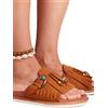Luigi Sandali Flatform con Frange e Cinturino - Cammello