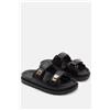Luigi Sandali Flatform con Cinturini Scratch e Dettagli - Nero