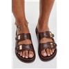 Luigi Sandali Flatform con Dettagli Metallici - Marrone Scuro
