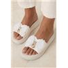 Luigi Sandali Platform con Fiocco Decorativo e Strass - Bianco
