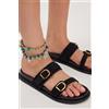 Luigi Sandali Flatform con Doppie Fibbie - Nero