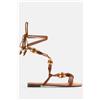 Luigi Sandali Flat Lace Up con Perline - Cammello