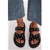 Luigi Sandali Flatform con Cinturino Scratch e Borchie - Nero