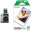 instax Fujifilm INSTAX mini 99 Silver, Fotocamera Istantanea Analogica Premium + Confezione da 20 Pellicole Istantanee instax mini, Dimensioni Stampa 86 mm x 54 mm