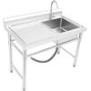 Wipportja Lavello da Cucina Indipendente in Acciaio Inox con Tavolo da Lavoro | Lavello autoportante, carico 200 kg, per esterno, cucina, garage, ristorante, 100 x 60 x 93 cm