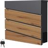 ML DESIGN modern living ML-Design Cassetta Postale Montaggio a Parete Muro Esterno 37 x 36,5 x 11 cm in Acciaio Antracite/Aspetto Legno Buca delle Lettere con Scomparto Porta Giornali Stile Moderno con Serratura e 2 Chiavi