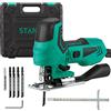 STANEW Seghetto Alternativo 650 W，oscillazioni al min. 1000-3000RPM，6 Velocità Regolabili, 5 lame, Angolo di Taglio da 45º, Profondità: Legno/Alluminio/Metallo: 65/6/6 mm