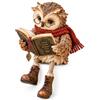 Orgrul Statuetta a forma di gufo da lettura, graziosa decorazione per libreria, stile vintage rustico, con occhiali da libro e gambe pendenti, decorazione per gli amanti dei libri e per l'ufficio