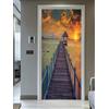 FLFK Adesivi per porte 3D Stacca e attacca 85x215cm(Set di 2 fogli) - Molo del tramonto del mare Carta da parati autoadesiva per pareti e porte poster per la camera da letto