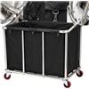 MFLCBK Cesto Portabiancheria, 400L Grande Porta Biancheria con Ruote per Hotel | Carrello Portabiancheria Struttura in Acciaio Inox, Sacco Cotone Rimovibile, Cesta Portabiancheria per Hotel Casa Lavanderia