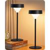 EDISHINE 2 Lampade Tavolo Senza Fili, Display Digitale, Touch Dimmerabile | 3 temperature di colore, 5000 mAh, ≥15 ore, USB-A ricaricabile, 2 altezze, IP54, Lampada da Tavolo LED per Giardino